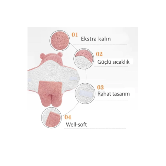 0-12 Ay Bebek Dış Kundak Welsoft Battaniye Ayaklı Model Pembe kundak 0-12 Ay Bebek Dış Kundak Welsoft Battaniye Ayaklı Model Pembe kundak