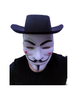 Siyah Renkli Delikli Çocuk Boy Vendetta Şapkası ve Vendetta Maskesi