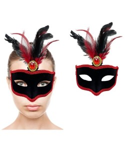 Kırmızı Tüylü Siyah Süet Kaplama Parti Maskesi Kırmızı Tüylü Siyah Süet Kaplama Parti Maskesi