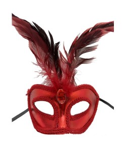 Rugan Kaplama Kırmızı Tüylü Parti Maskesi