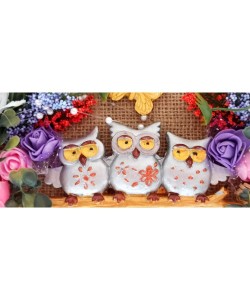 Baykuş Ailesi Hoşgeldiniz Yazılı Çiçekli El Yapımı Kapı Süsü