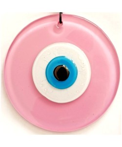 Pembe Renk Cam Nazar Boncuklu El Yapımı Özel Tasarım Duvar Süsü Hediyelik Eşya
