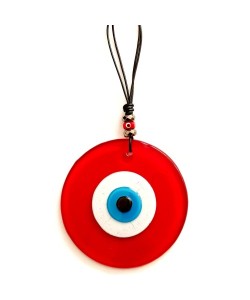 Nazar Boncuklu Deri İpli Tasarım Harikası Kırmızı Cam Duvar Süsü Nazar Boncuklu Deri İpli Tasarım Harikası Kırmızı Cam Duvar Süsü