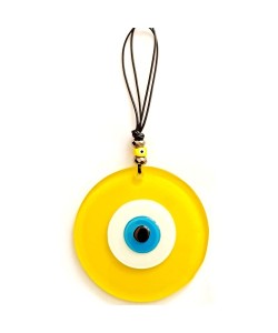 Tasarım Harikası Deri İpli Nazar Boncuklu Sarı Cam Duvar Süsü