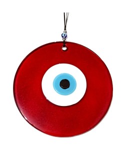 Kırmızı Renk Cam Nazar Boncuklu 16 Santimetre El Yapımı Duvar Süsü Kırmızı Renk Cam Nazar Boncuklu 16 Santimetre El Yapımı Duvar Süsü