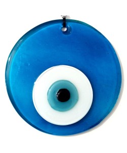 Şeffaf Turkuaz El Yapımı Nazar Boncuklu Cam Duvar Süsü