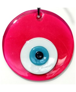 Şeffaf Pembe El Yapımı Cam Nazar Boncuklu Duvar Dekoru