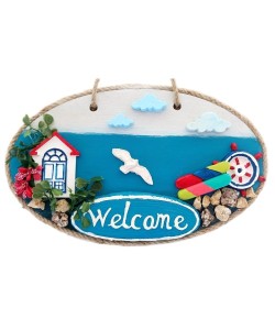 Sahil Kasabası Welcome Yazılı El Yapımı Kapı Süsü