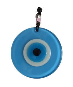 Nazar Boncuklu Deri İpli Bebe Mavisi Renginde Cam Duvar Süsü Nazar Boncuklu Deri İpli Bebe Mavisi Renginde Cam Duvar Süsü