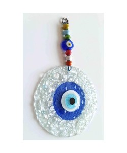 Mavi Nazar Boncuklu Beyaz Kesme Cam Desenli Duvar Süsü Nazarlık Mavi Nazar Boncuklu Beyaz Kesme Cam Desenli Duvar Süsü Nazarlık