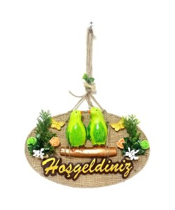 Yeşil Kuşlu Hoşgeldiniz Yazılı Kapı Süsü