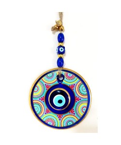 Yaldızlı Çift Taşlı Nazar Boncuklu Rengarenk Duvar Süsü