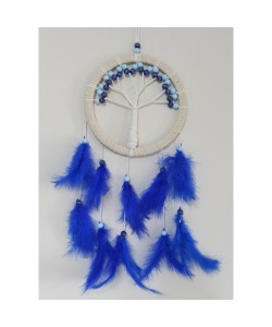 Saks Mavisi Kuş Tüylü Hayat Ağacı Düş Kapanı Dream Catcher Duvar Süsü