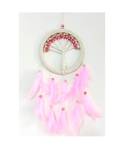 Pembe Kuş Tüylü Hayat Ağacı Düş Kapanı Dream Catcher Duvar Süsü
