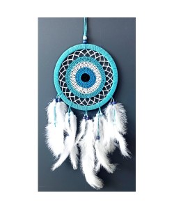 Nazar Boncuğu Motifli Turkuaz Rengi Dream Catcher Beyaz Kuş Tüylü Düş Kapanı Duvar Süsü Nazar Boncuğu Motifli Turkuaz Rengi Dream Catcher Beyaz Kuş Tüylü Düş Kapanı Duvar Süsü