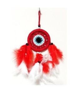 Kırmızı Ve Beyaz Kuş Tüylü Dream Catcher El Yapımı Mini Duvar Süsü Kırmızı Ve Beyaz Kuş Tüylü Dream Catcher El Yapımı Mini Duvar Süsü