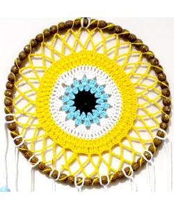 Nazar Boncuğu Motifli Düş Kapanı El Yapımı Sarı Duvar Süsü Nazar Boncuğu Motifli Düş Kapanı El Yapımı Sarı Duvar Süsü