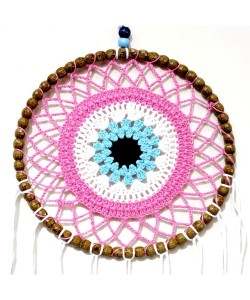 Nazar Boncuğu Motifli Düş Kapanı El Yapımı Pembe Duvar Süsü Nazar Boncuğu Motifli Düş Kapanı El Yapımı Pembe Duvar Süsü