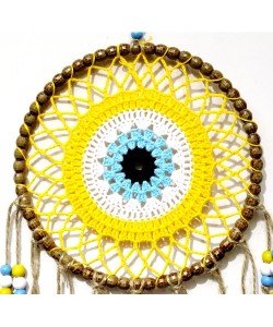 Sarı Motifli Renkli Boncuklu El Yapımı Duvar Süsü