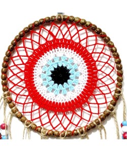 Kırmızı Motifli Renkli Boncuklu El Yapımı Duvar Süsü Kırmızı Motifli Renkli Boncuklu El Yapımı Duvar Süsü