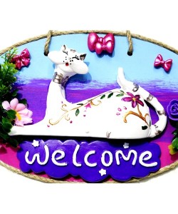Kedi Figürlü Welcome Yazılı El Yapımı Kapı Süsü Kedi Figürlü Welcome Yazılı El Yapımı Kapı Süsü