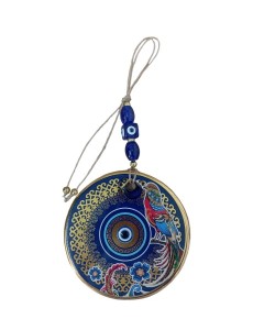 Yaldızlı Bülbül Kuşlu Çicekli Nazar Boncuklu Duvar Süsü Camlı Duvar Dekoru