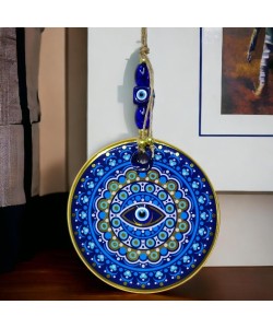 Yaldızlı Nazar Boncuklu Mavi Pembe Renkli Duvar Süsü Cam Duvar Dekoru