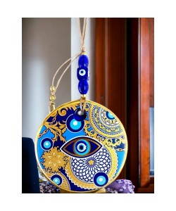 Çini Gold Desen Nazar Boncuklu Gözlü Duvar Süsü Çini Gold Desen Nazar Boncuklu Gözlü Duvar Süsü