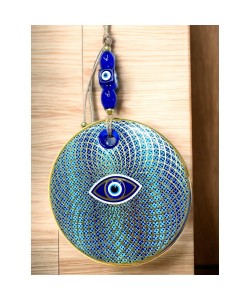 İşlemeli Geometrik Nazar Boncuklu Cam Duvar Süsü