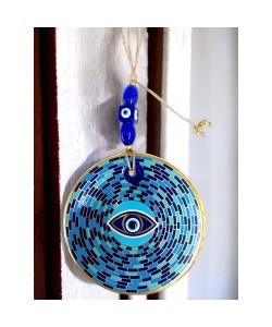 Prizma Desen Nazar Boncuklu Gözlü Duvar Süsü Cam Duvar Dekoru