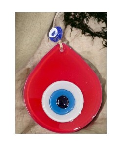 Orta Boy Kırmızı Damla Desen Nazar Boncuklu Duvar Dekoru Cam Duvar Süsü