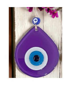 Orta Boy Mor Damla Desen Nazar Boncuklu Duvar Dekoru Cam Duvar Süsü