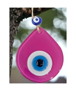 Orta Boy Pembe Damla Desen Nazar Boncuklu Duvar Dekoru Cam Duvar Süsü