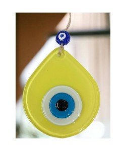 Orta Boy Sarı Damla Desen Nazar Boncuklu Duvar Dekoru Cam Duvar Süsü