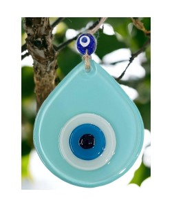 Orta Boy Turkuaz Damla Desen Nazar Boncuklu Duvar Dekoru Cam Duvar Süsü