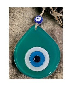 Orta Boy Yeşil Damla Desen Nazar Boncuklu Duvar Dekoru Cam Duvar Süsü