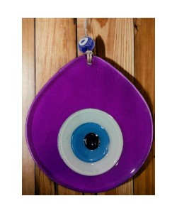 Orta Boy Şeffaf Mor Damla Desen Nazar Boncuklu Duvar Dekoru Cam Duvar Süsü