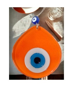 Orta Boy Şeffaf Turuncu Damla Desen Nazar Boncuklu Duvar Dekoru Cam Duvar Süsü