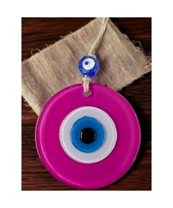 Pembe Nazar Boncuklu Duvar Süsü 10 Cm Cam Duvar Dekoru