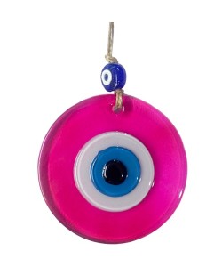 Şeffaf Pembe Nazar Boncuklu Duvar Süsü 10 Cm Cam Duvar Dekoru