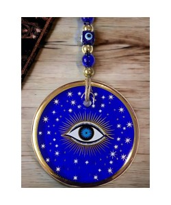 Yaldızlı Mavi Renk Yıldız Motifli Gözlü Duvar Süsü Cam Duvar Dekoru