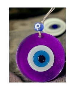 Şeffaf Mor Nazar Boncuklu Duvar Süsü 10 Cm Cam Duvar Dekoru