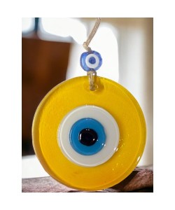 Şeffaf Sarı Nazar Boncuklu Duvar Süsü 10 Cm Cam Duvar Dekoru