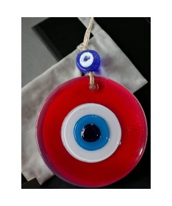 Şeffaf Kırmızı Nazar Boncuklu Duvar Süsü 10 Cm Cam Duvar Dekoru