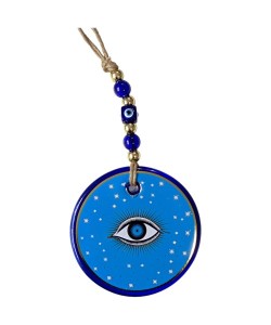 Açık Mavi Yıldız İşlemeli Göz Model Duvar Süsü Nazar Boncuklu Duvar Dekoru