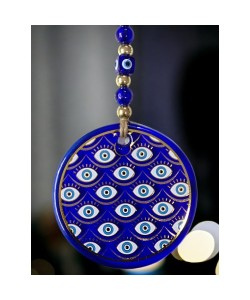 Yaldızlı Gözlerle Motiflendirilmiş Nazar Boncuklu Duvar Süsü Cam Duvar Dekoru