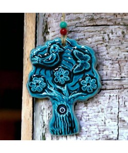Seramik Kuşlu Nazar Boncuklu Ağaç Modelli Duvar Süsü