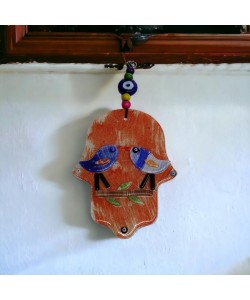 Turuncu Kuşlu Füzyon Cam Fatma Ana Eli Duvar Süsü Kapı Süsü