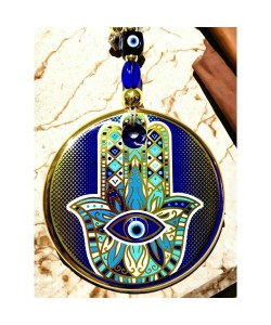 Yaldızlı Mavi Renk Fatma Ana Eli Duvar Süsü Cam Duvar Dekoru