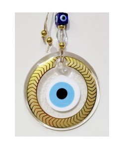 Altın Yaldızlı Nazar Boncuklu Şeffaf Cam Duvar Süsü